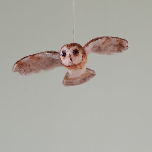 Owls in flight, Tawny owl style, individually needle felted sculptures