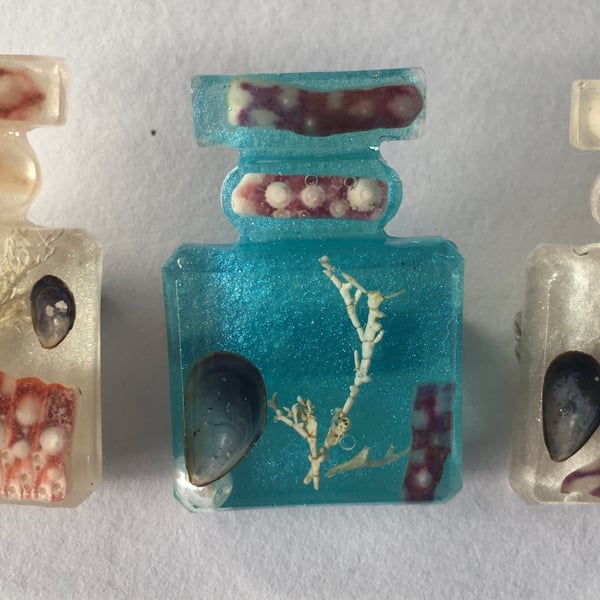  Beach bottle brooch, resin jewellery at its finest from The Shetland Isles.