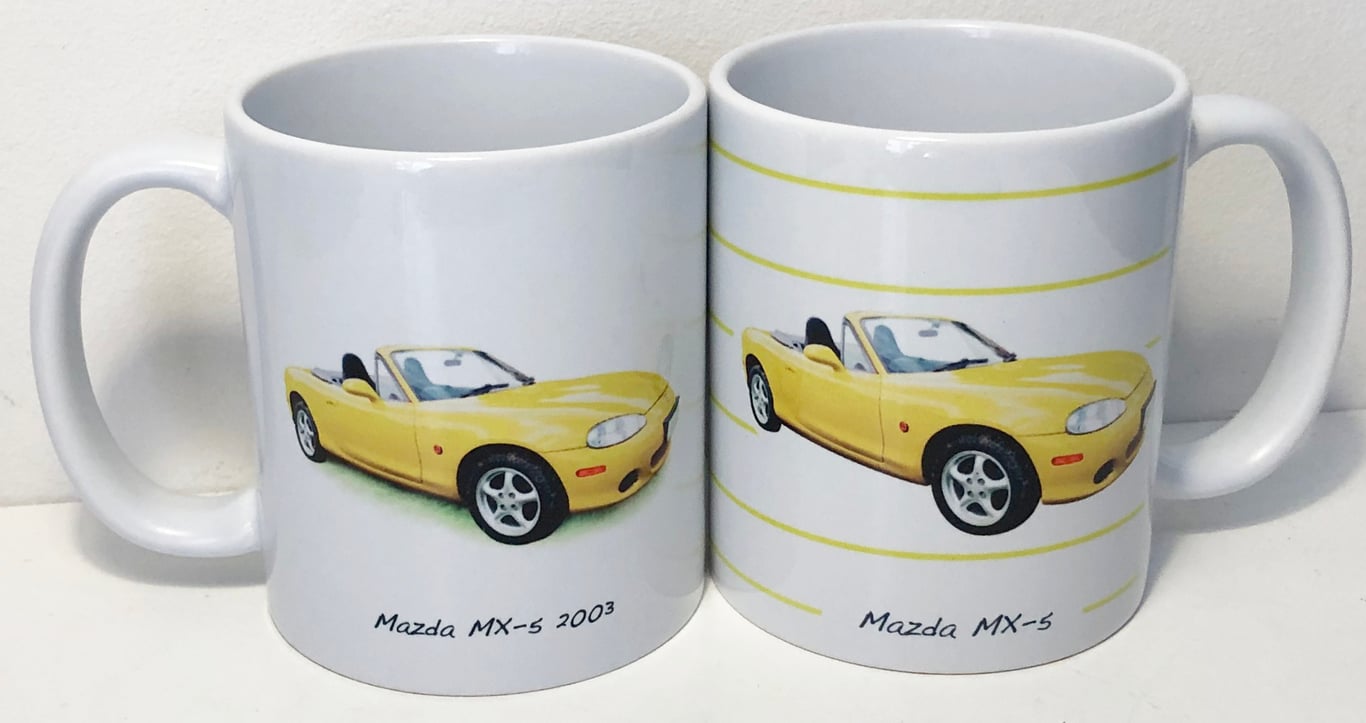 Mazda MX-5 Mk2 2003 (Yellow) - 11oz Ceramic Mug - Plain or Stripy Design