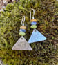Sterling silver triangle drop earrings with colourful frosted gemstone beads