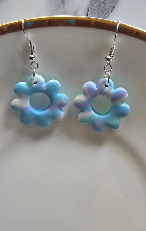 Polymer clay flower dangle earrings on silver plated earhooks