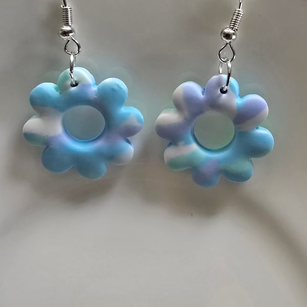 Polymer clay flower dangle earrings on silver plated earhooks