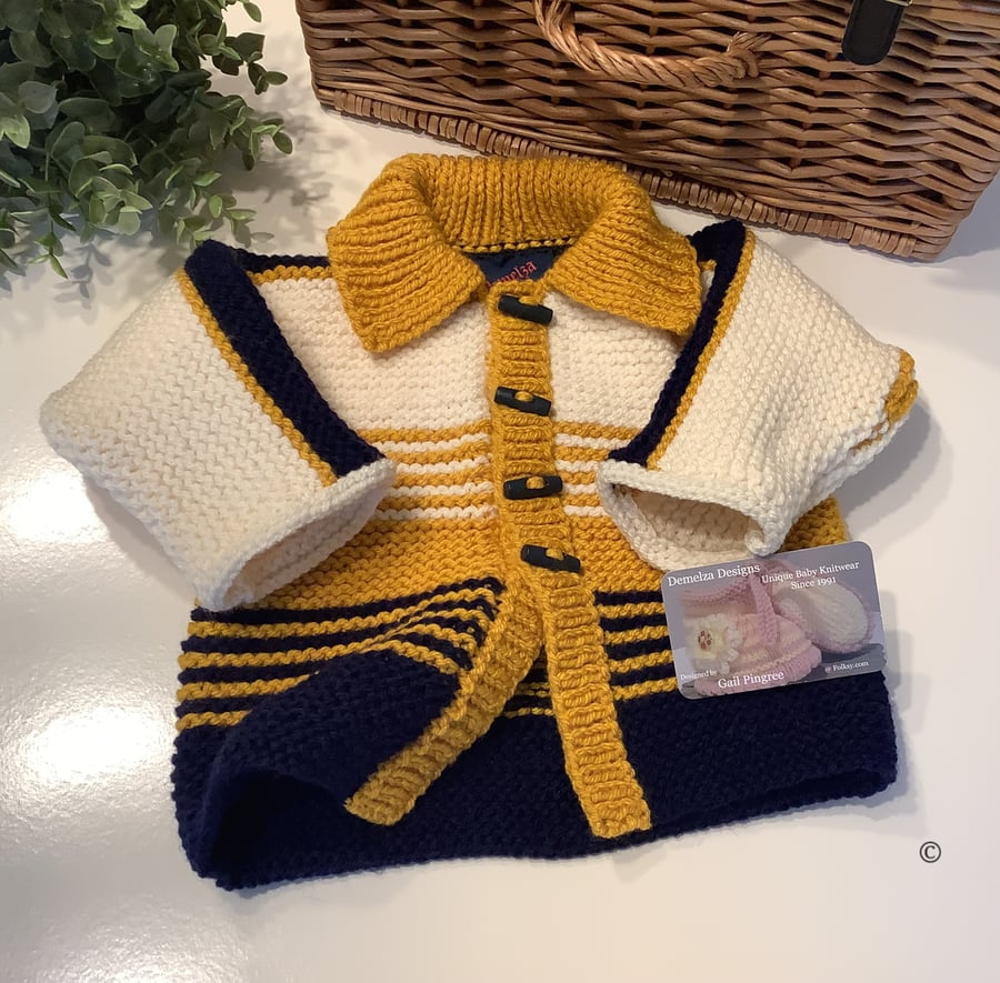 Hand Knitted Baby Boy's Designer Aran Jacket  9-18 months size