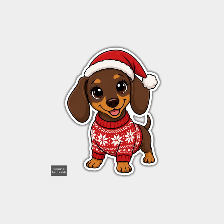 Funny Christmas Sticker Vinyl Xmas Decal For Adults - Cute Dachshund Dog 