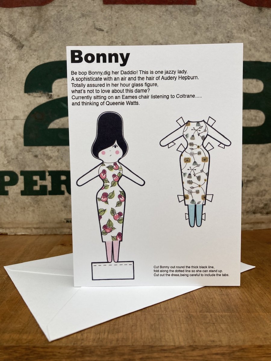 Bonny the Paper Doll Blank Greetings Card