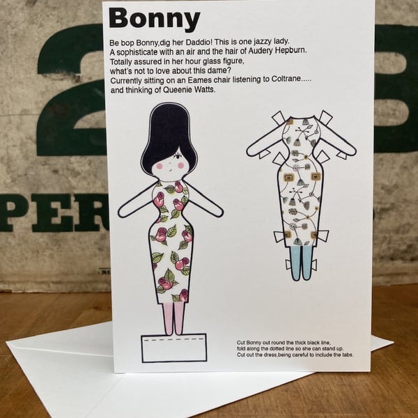 Bonny the Paper Doll Blank Greetings Card