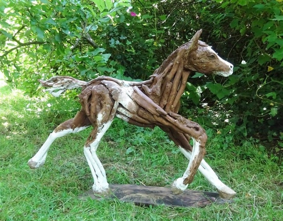 Foal Pony Driftwood Garden Animal Sculpture