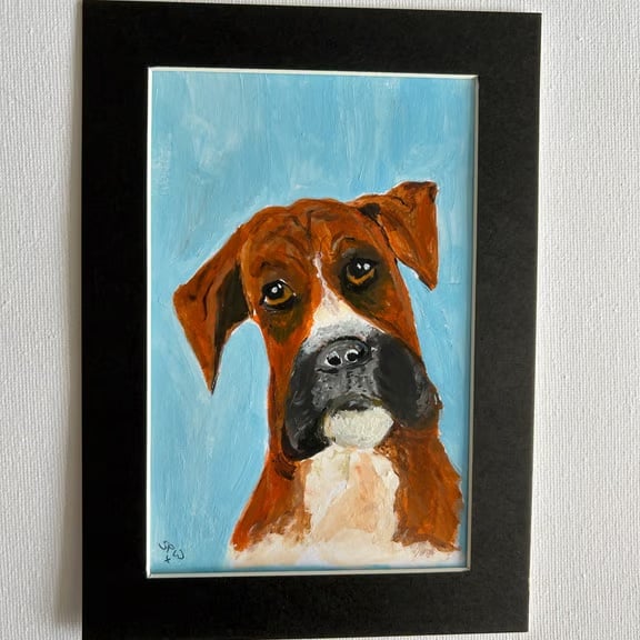 Original boxer dog painting in acrylics 5x7"