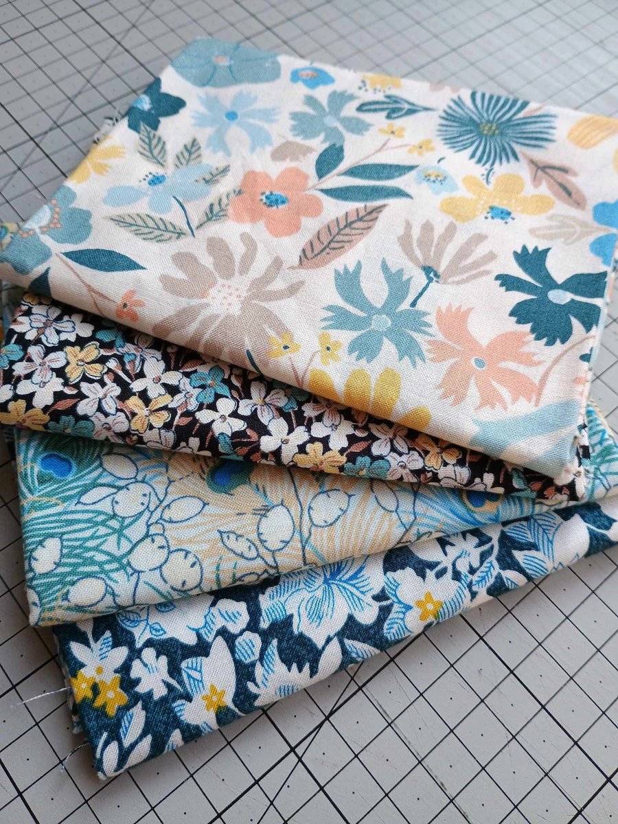 Quilting Fat Quarters - Liberty Fabric - floral prints in blue and brown bundle