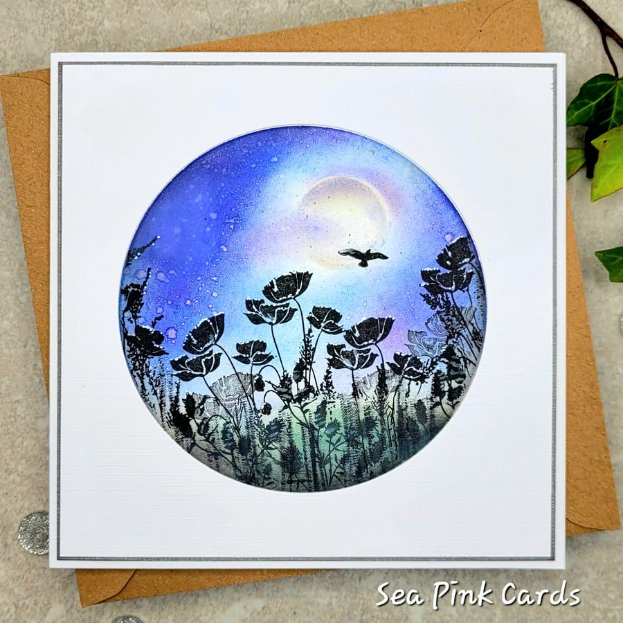 Blank Card - Poppy field - cards, poppies, birthday, thanks, thinking of you