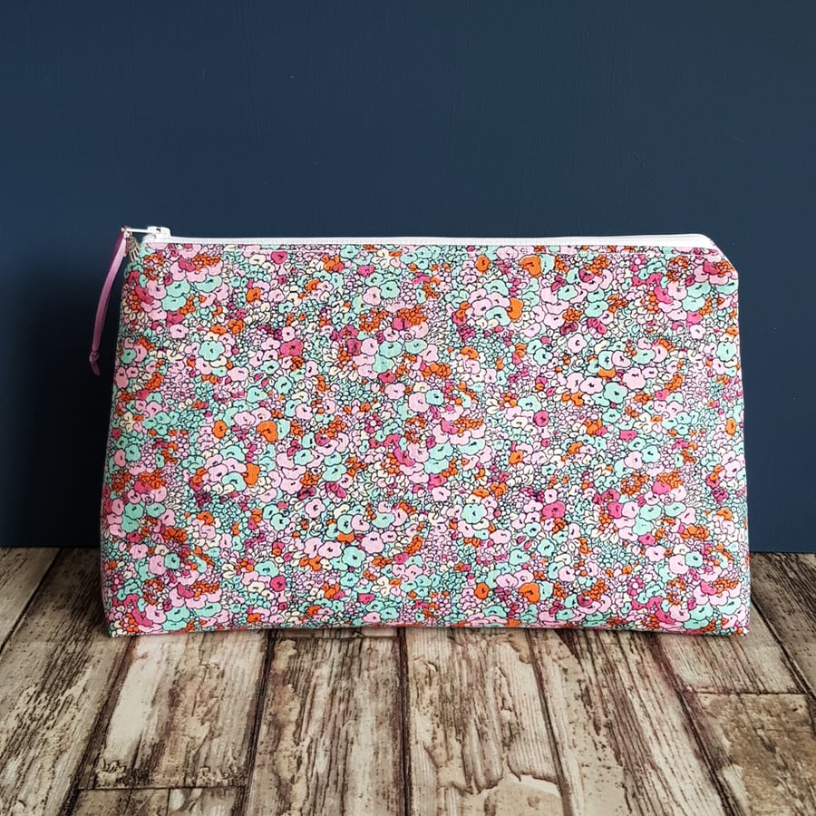 Floral Multi Purpose Zipper Bag - Repurposed Fabric Storage Pouch