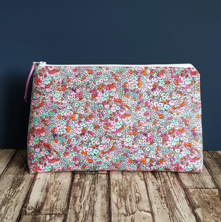 Floral Multi Purpose Zipper Bag - Repurposed Fabric Storage Pouch
