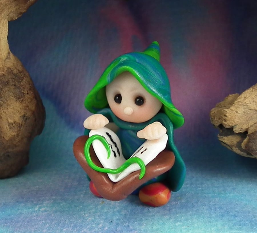 Summer Special  Tiny Library Gnome 'Libra' with book OOAK Sculpt by Ann Galvin