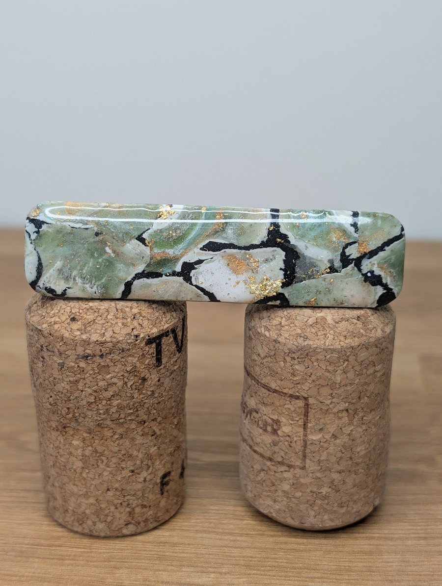 Green  stone marble hair clip