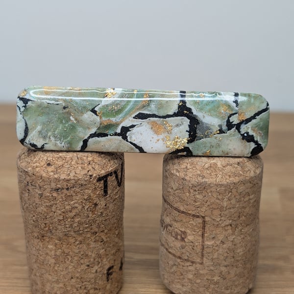 Green  stone marble hair clip