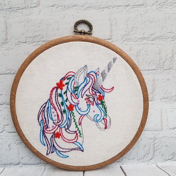 Unicorn Embroidery Hoop, Hoop Art, Hand Embroidery, Mythical Beast