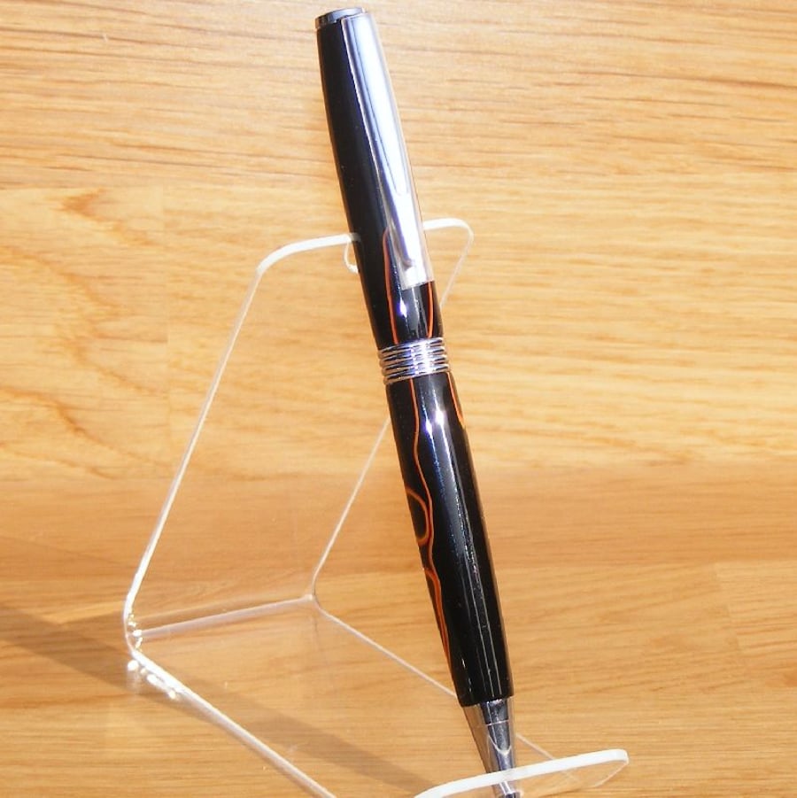 Streamline Ballpoint Pen in Chrome made with ‘Tangerine Ribbon‘ Acrylic (P008)