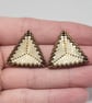 Handwoven 3D Triangle Stud Earrings - Beaded Geometric Earrings - Vanilla