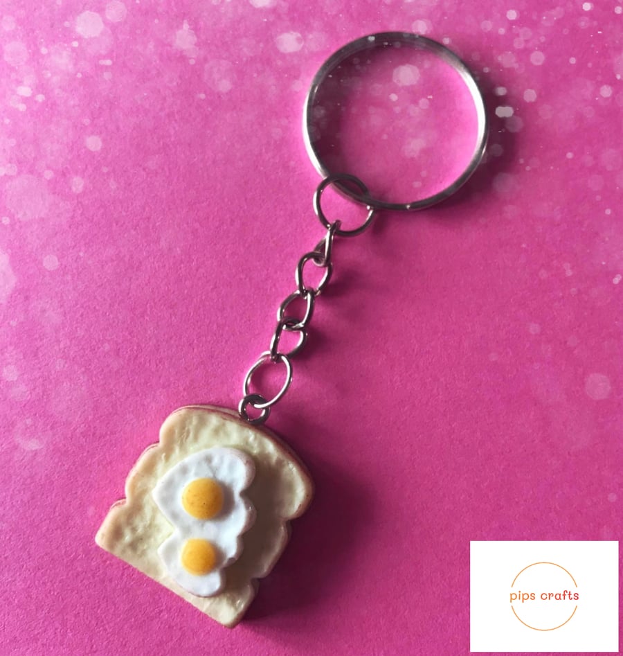 Quirky Eggs on Toast Keyring - Fun Food Keychain, Gift