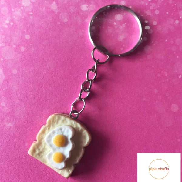 Quirky Eggs on Toast Keyring - Fun Food Keychain, Gift