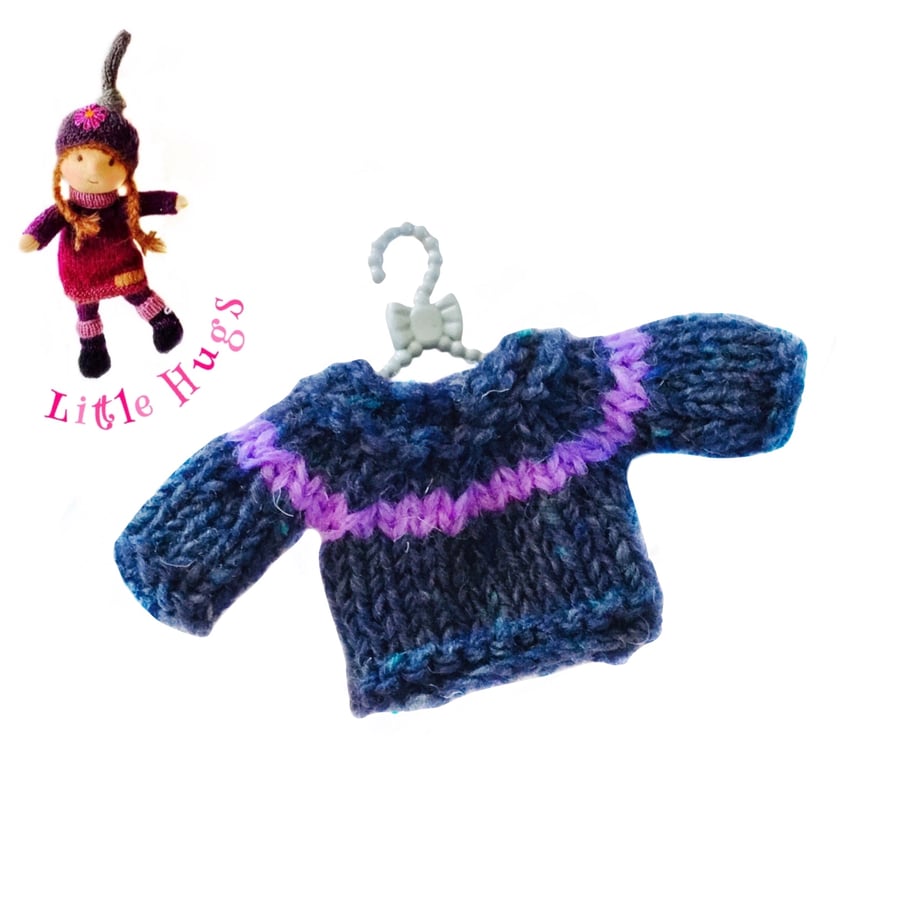 Navy Tweed Jumper with a Purple Stripe to fit the Little Hug Dolls