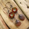 Natural sea glass and czech bead drop earrings