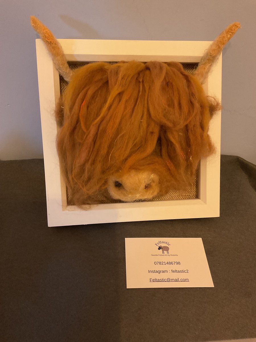 Needle Felted Box Frame Highland Cow