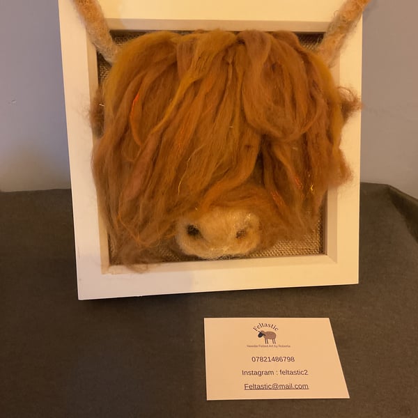 Needle Felted Box Frame Highland Cow