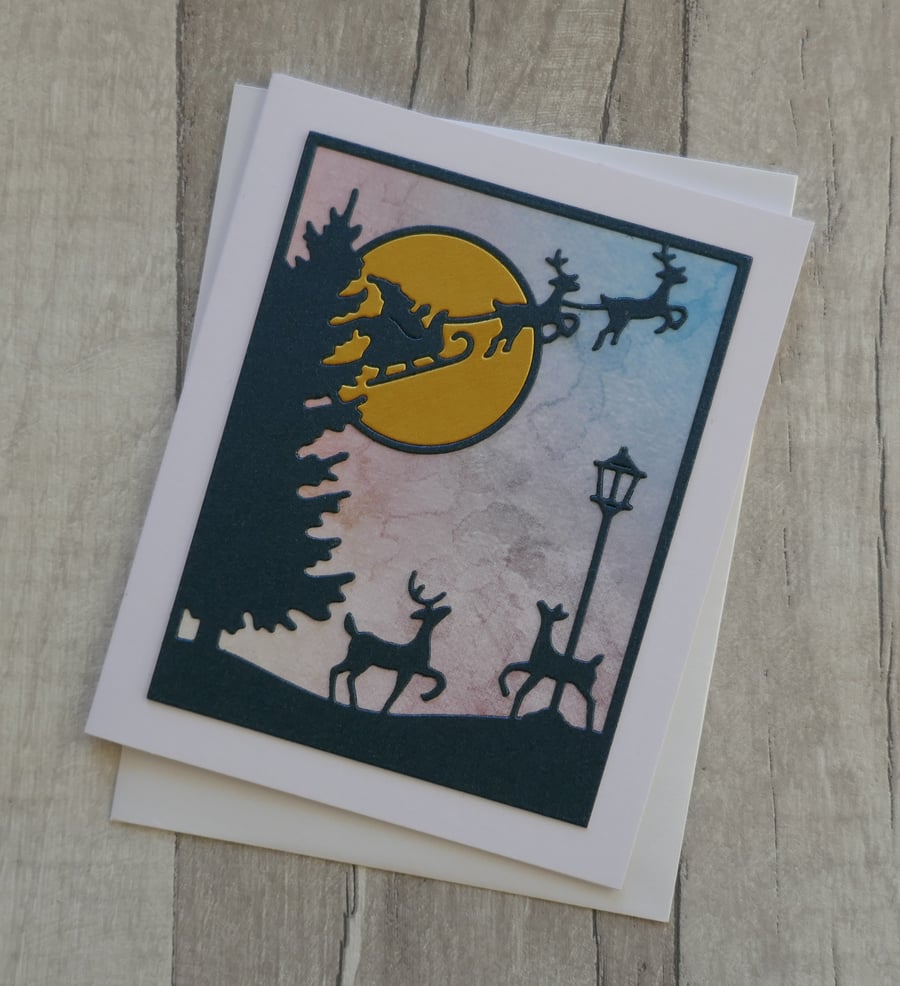 Christmas Eve Night - Father Christmas & Reindeer - Christmas Card