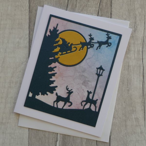 Christmas Eve Night - Father Christmas & Reindeer - Christmas Card