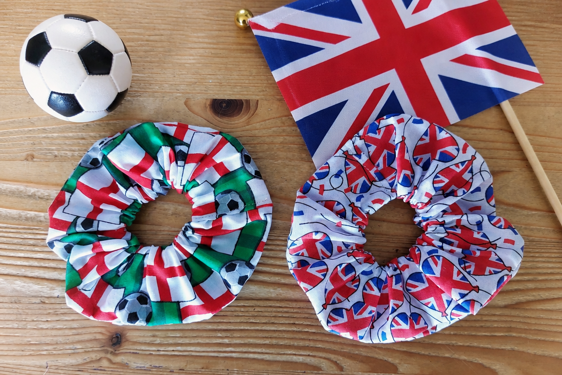 Pack of 2 England Football & Union Jack Hearts Hair Scrunchies 