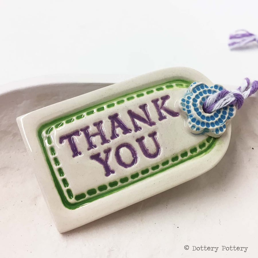 Ceramic gift tag decoration with flower pottery gift tag