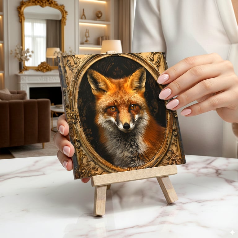 The Cunning Fox Ceramic Tile Art On Easel - Gothic Home Decor - Room Decor