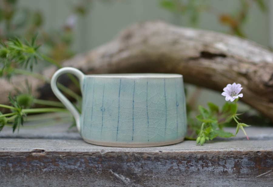 Small treasures cup - delicately glazed in pale green crackle glaze