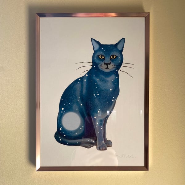 Cat Art print - Lunar Cat Sitting - mystical cat, magical cat