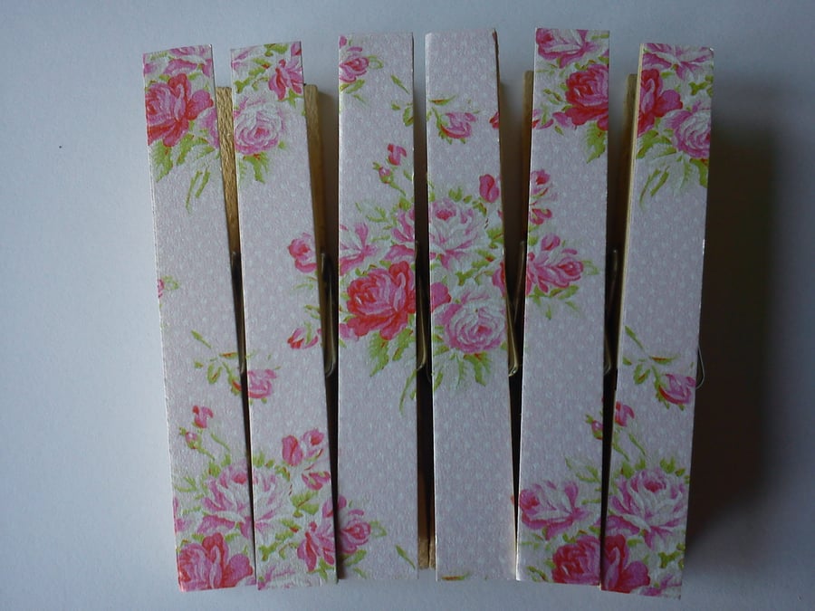 Red Rose on peach magnetic pegs fridge magnets memo peg shabby chic