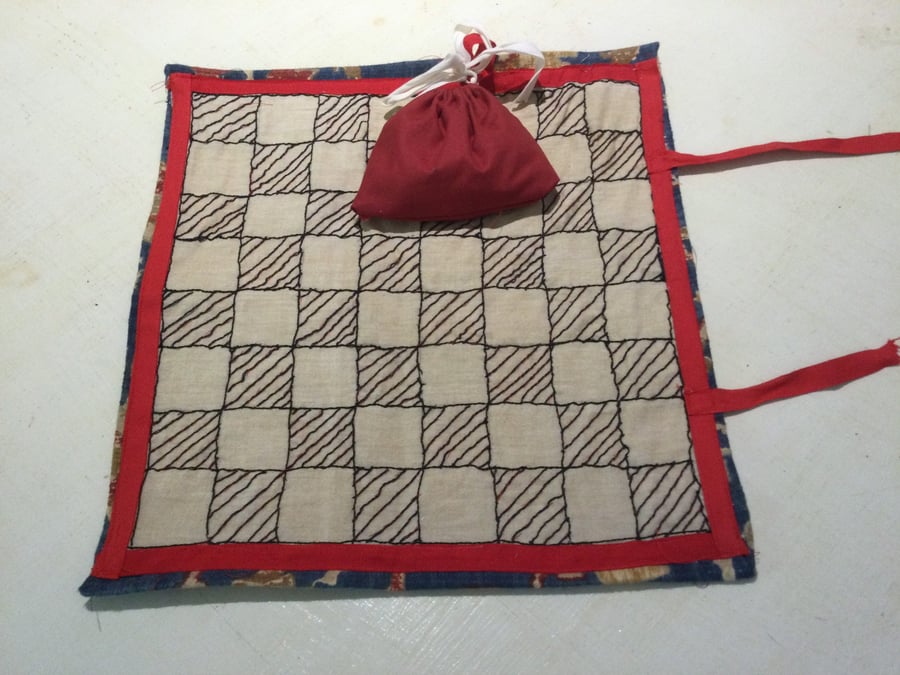 Hand worked fabric draughts game