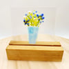 Fused Glass ‘Everlasting Flowers in a Vase’ on a wooden stand