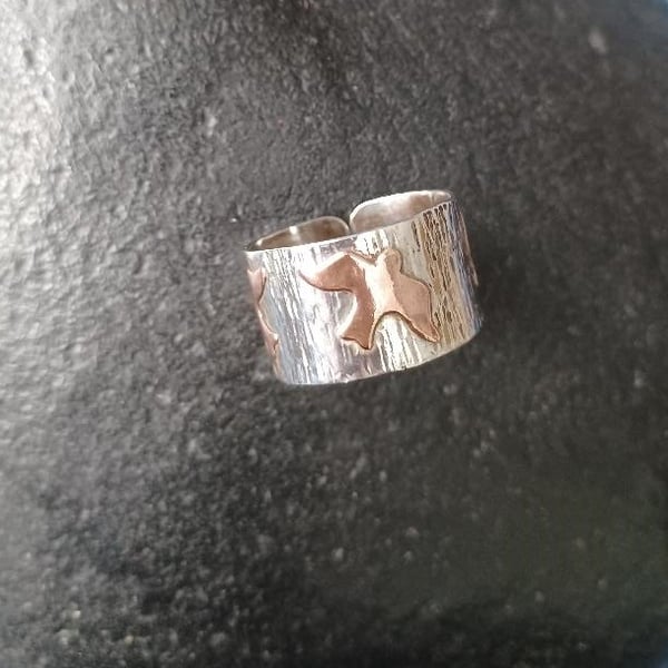 Silver and copper bird ring