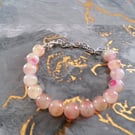 Pink flower agate bangle
