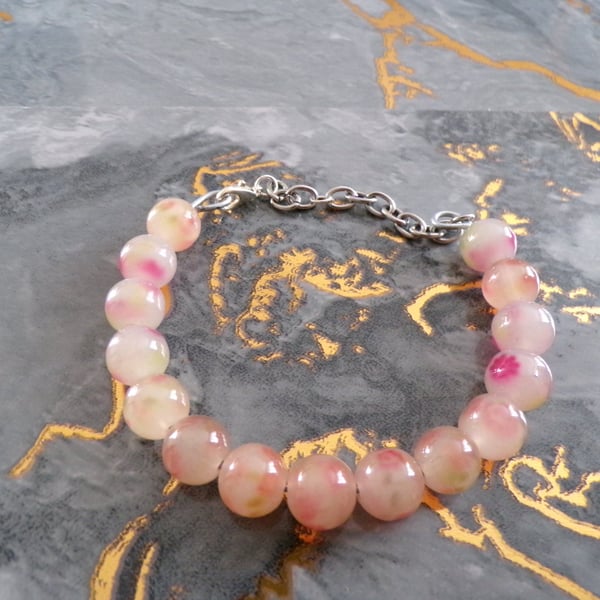 Pink flower agate bangle