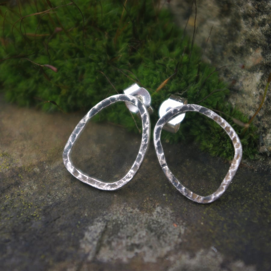 Eco Silver Organic Oval Stud Earrings