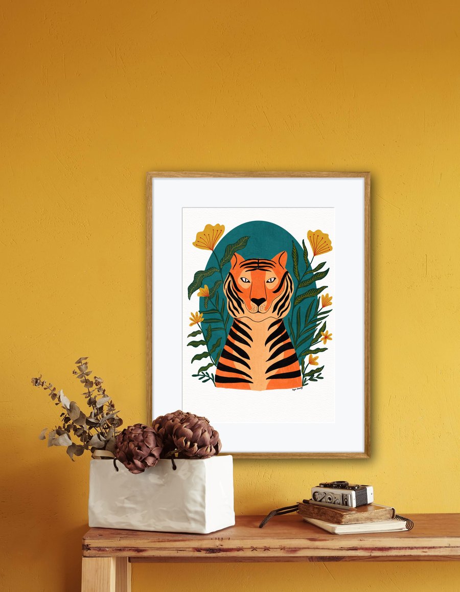 Tiger in the garden Illustrated Art Print