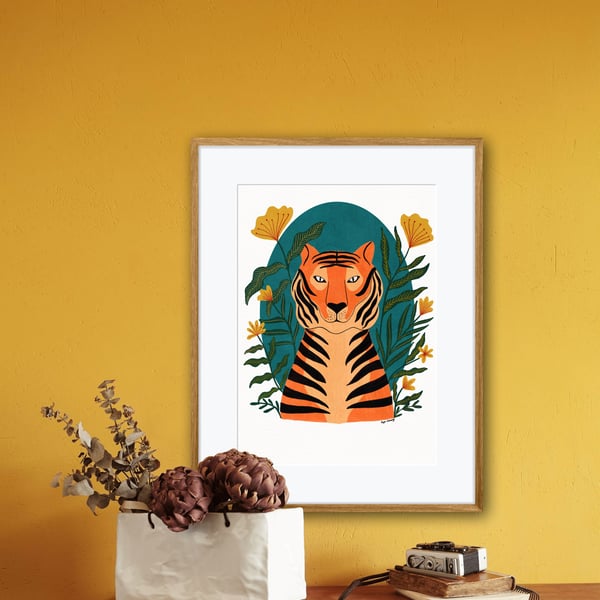 Tiger in the garden Illustrated Art Print