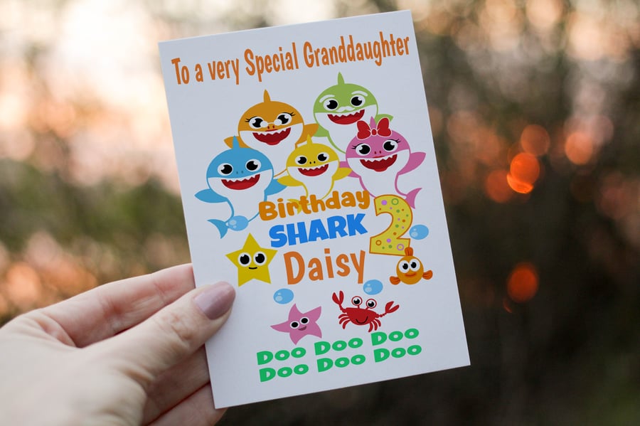 Baby Shark Granddaughter Birthday Card, Card for Granddaughter, Granddaughter
