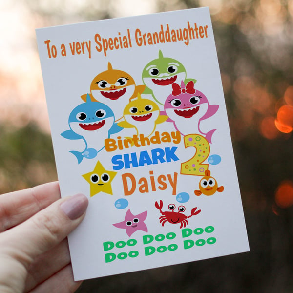 Baby Shark Granddaughter Birthday Card, Card for Granddaughter, Granddaughter