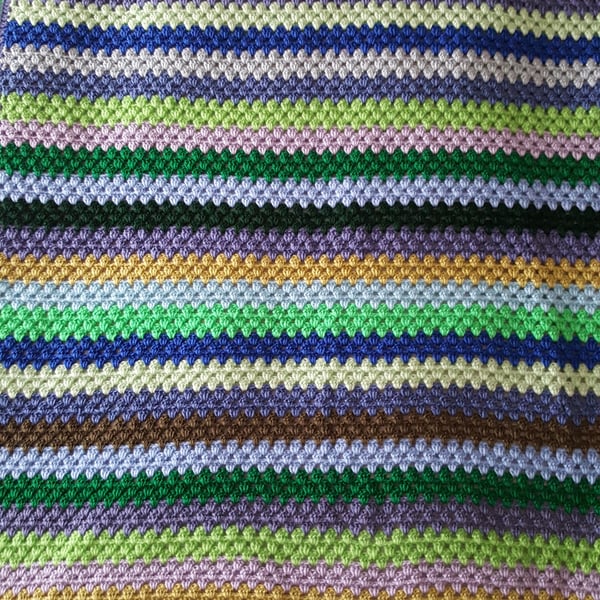 green and blue granny striped blanket throw, 42 x 61 inches