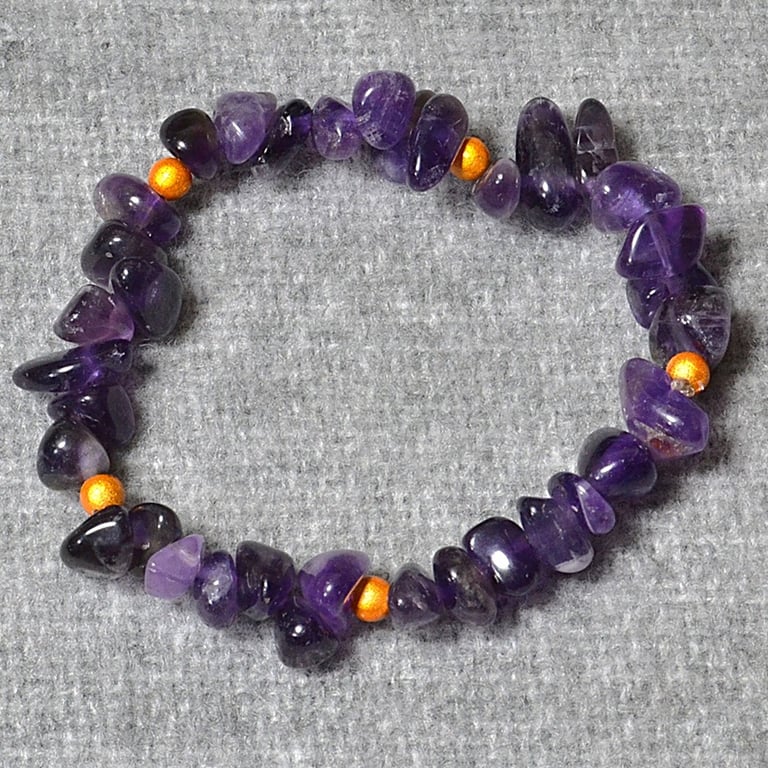 Amethyst Chip and Orange Miracle Bead Elastic Bracelet