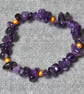 Amethyst Chip and Orange Miracle Bead Elastic Bracelet