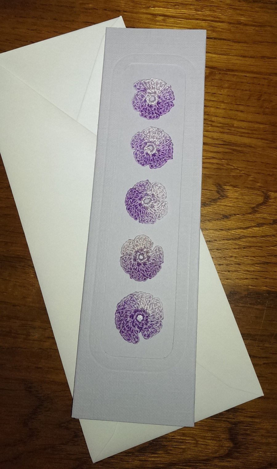 SLIMLINE LILAC CARD, WITH LILAC FLOWERS - 5cm x 18cm BLANK - EASTER, MOTHERS DAY